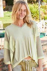 POL High-Low Contrast V-Neck Top Pistachio OutfitFlow
