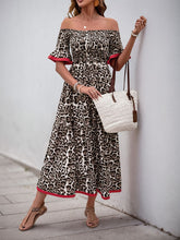 Perfee Leopard Off-Shoulder Flounce Sleeve Midi Dress Leopard OutfitFlow