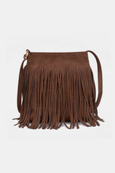 Suede Fringe Shoulder Bag Brown One Size OutfitFlow