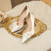 Point Toe Stiletto Pumps White OutfitFlow