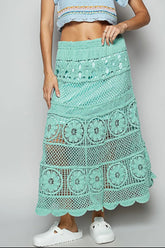 POL Lace Tiered Midi Skirt Turquoise One Size OutfitFlow