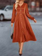 V-Neck Balloon Sleeve Midi Dress Terracotta OutfitFlow