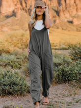 Double Take Full Size Sleeveless V-Neck Pocketed Jumpsuit Dark Gray OutfitFlow