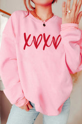 Valentine’s Day XOXO Round Neck Drop Shoulder Sweatshirt Blush Pink OutfitFlow