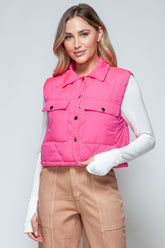Snobbish Snap Down Quilted Crop Vest Hot Pink OutfitFlow