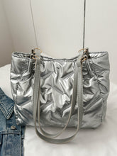 Textured Polyester Shoulder Bag Silver One Size OutfitFlow