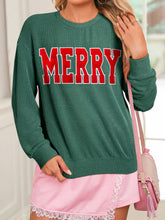 Merry Twisted Rib Christmas Loose Long Sleeve Top Dark Green OutfitFlow
