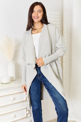 Angel Wings Open Front Duster Cardigan with Pockets Light Gray OutfitFlow