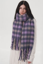 Fringe Plaid Polyester Scarf Lilac One Size OutfitFlow