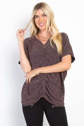 Be Stage Full Size Lurex Center Elastic Cinched Knit Top Brown OutfitFlow
