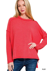 Zenana Full Size Exposed Seam Long Sleeve Corded Rib Knit Top Plus Size RUBY OutfitFlow