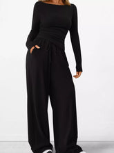 Long Sleeve Top and Wide Leg Pants Set Black OutfitFlow
