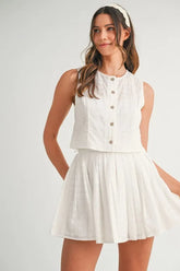 MABLE Eyelet Lace Top and Mini Skirt Set Off White OutfitFlow
