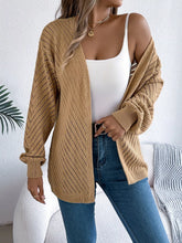 Openwork Open-Front Long Sleeve Cardigan Khaki OutfitFlow