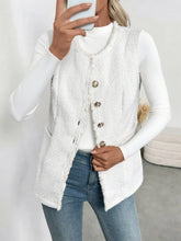 Textured Button-Front Vest with Raw Edge White OutfitFlow