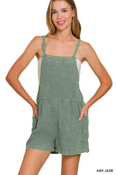 Zenana Washed Double Gauze Tie Back Rompers ASH JADE OutfitFlow