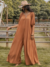 Scoop Neck Half Sleeve Wide Leg Jumpsuit Caramel OutfitFlow