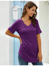 Full Size Solid V-Neck Short Sleeve T-Shirt Plus Size Violet OutfitFlow
