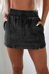Drawstring High Waist Denim Shorts Black OutfitFlow
