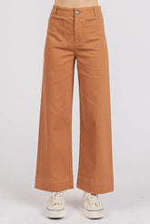 Mittoshop Twill Patch Pocket High Rise Wide Leg Pants CINNAMON OutfitFlow