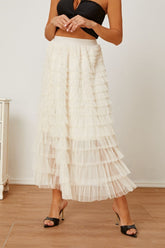Ruched High Waist Tiered Skirt Ivory OutfitFlow