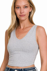 Zenana Cotton V-neck Cropped Cami Top H GREY OutfitFlow