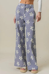 BiBi Flower Printed Side Pocket Wide Pants DUSTY LAVENDER OutfitFlow