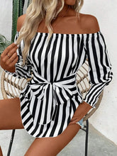 Striped Off-Shoulder Long Sleeve Blouse Stripe OutfitFlow