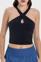 Millennia Crisscross Grecian Neck Active Cami Black OutfitFlow