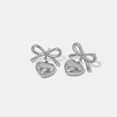 Stainless Steel Bow & Heart Drop Earrings Silver One Size OutfitFlow