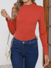 Mock Neck Long Sleeve T-Shirt Orange-Red OutfitFlow