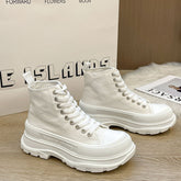 Lace Up Canvas Platform Sneakers White OutfitFlow