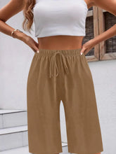 Casual Drawstring Wide Leg Shorts Khaki OutfitFlow