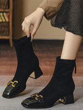 Square Toe Block Heels Boots Black OutfitFlow