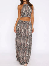 Halter Crop Backless Top and Maxi Skirt Set Black OutfitFlow