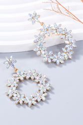 Rhinestone Flower Dangle Earrings White One Size OutfitFlow