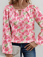 Floral Print Keyhole Neck Blouse Dusty Pink OutfitFlow