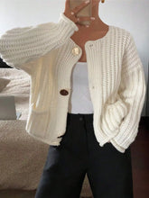 Button Up Dropped Shoulder Cardigan Beige OutfitFlow