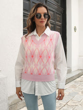 Geometric V-Neck Sweater Vest Blush Pink OutfitFlow
