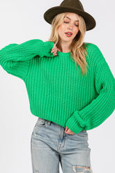 SAGE + FIG Round Neck Drop Shoulder Sweater Green OutfitFlow