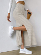 High Waist Ribbed Knit Maxi Skirt Apricot OutfitFlow