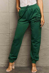 Simply Love Full Size HAVE THE DAY YOU DESERVE Graphic Sweatpants Dark Green OutfitFlow