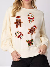 Christmas Holiday Sequined Gingerbread Sweatshirt White OutfitFlow