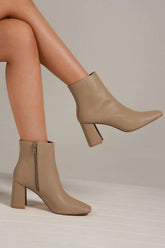 Beast Fashion PU Leather Block Heel Boots with Side Zippers Nude OutfitFlow