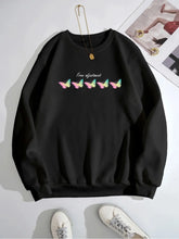 Butterfly Crew Neck Long Sleeve Sweatshirt Black OutfitFlow