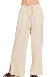 Zenana Linen Drawstring Pants OATMEAL OutfitFlow