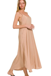 Zenana Woven Arc Hem Cami Dress With Flowy Pockets BRUSH OutfitFlow