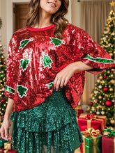 Sequin Round Neck Half Sleeve Top Burgundy OutfitFlow