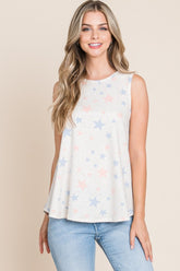 BOMBOM Star Print Round Neck Tank Beige OutfitFlow