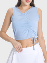 Millennia Drawstring Ruched Wide Strap Active Tank Light Blue OutfitFlow